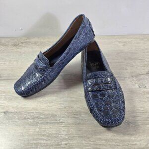 Blue Leather Womens Penny Loafers Sz 9.5M Moccasins Driving Shoes Casual